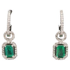 18K Emerald and Diamonds Earrings, Cute Emerald and Id earrings for her