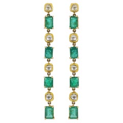 18K Emerald and uncut diamond slices earrings