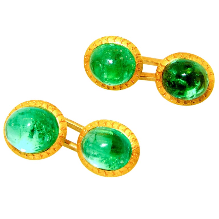 18K Emerald Antique Cufflinks,. circa 1890 at 1stDibs
