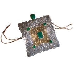 18K Emerald Colombia Diamond GIA Vintage Pendant Certified Victorian 2.72 Carats