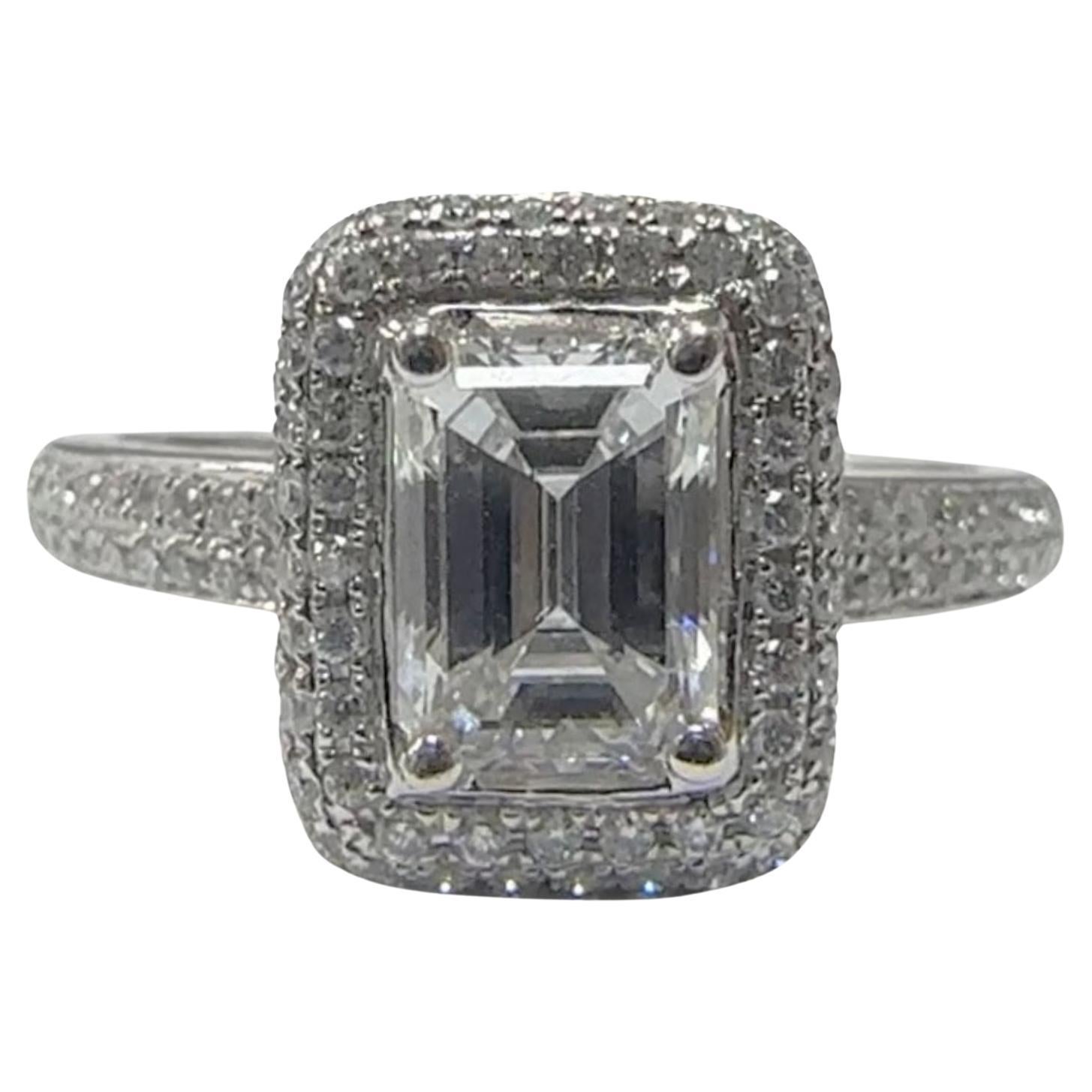 18k Emerald Cut Diamond Engagement Ring For Sale