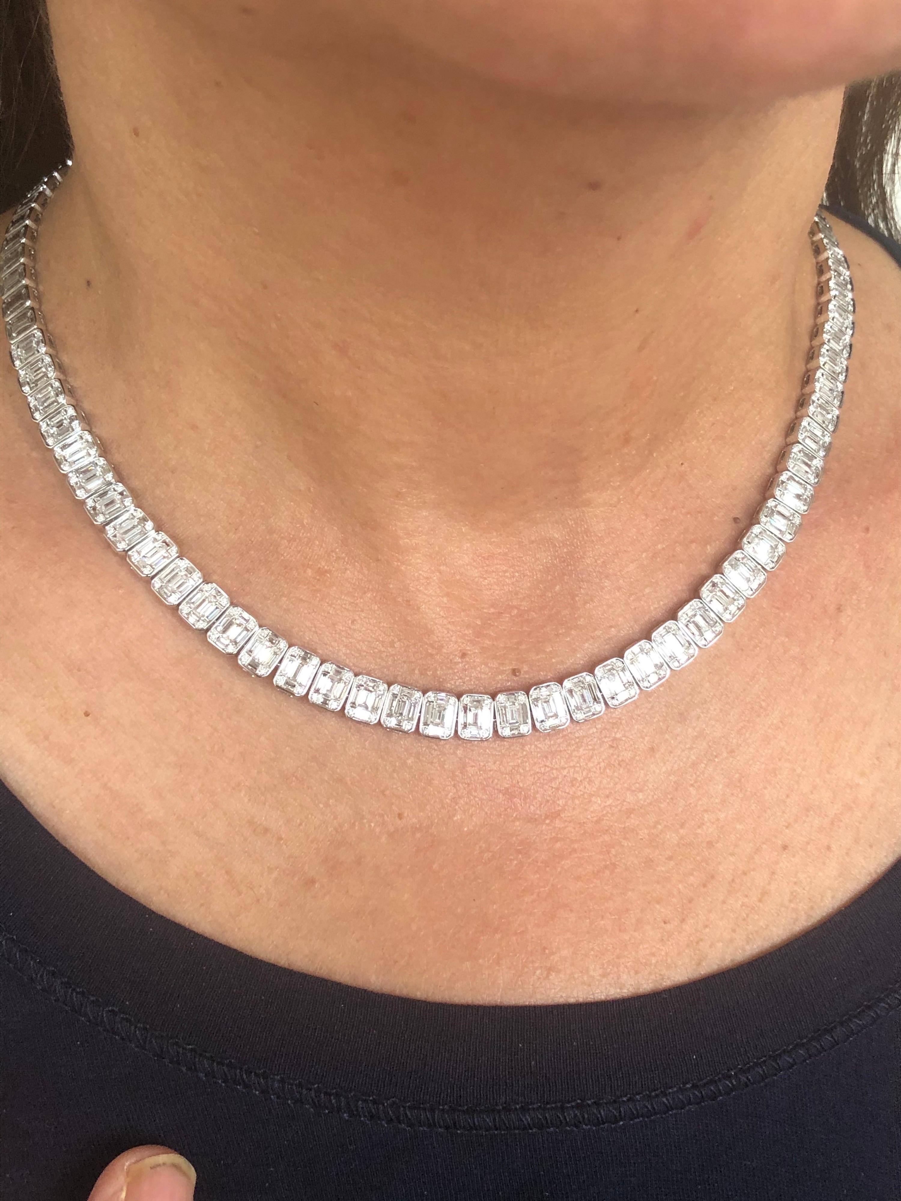 emerald cut diamond tennis necklace