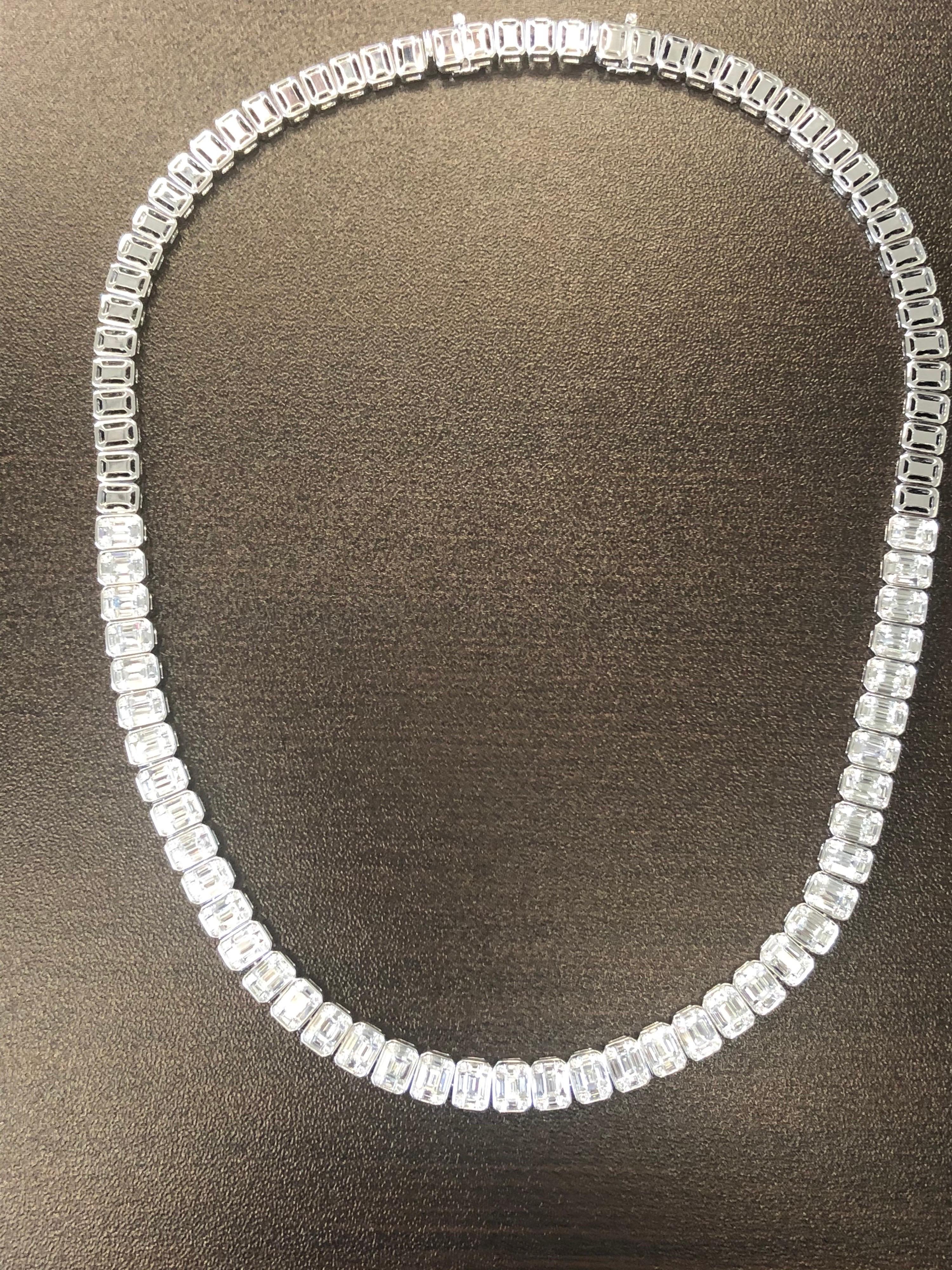 emerald cut diamond tennis necklace