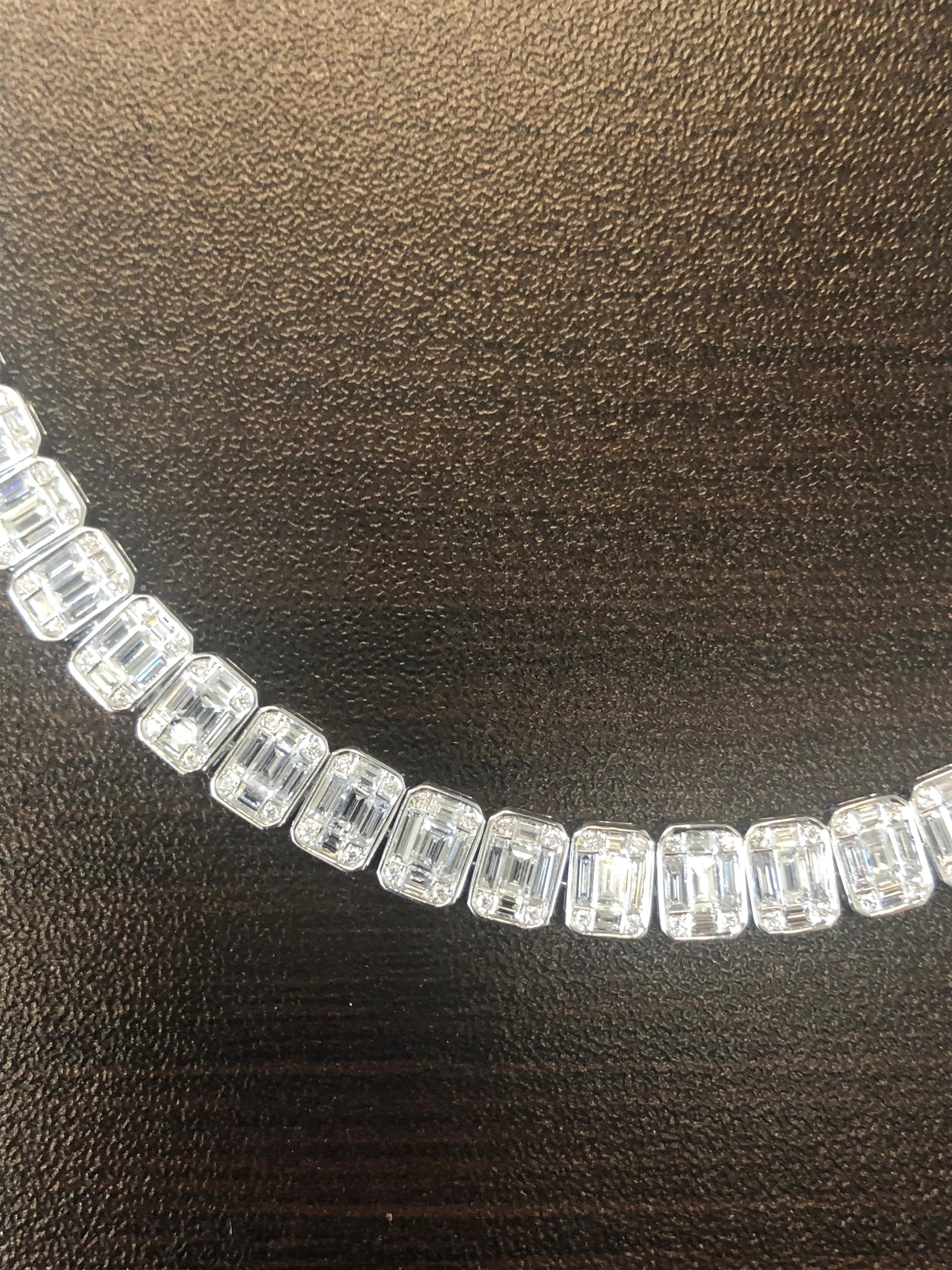 Modern 18 Karat Emerald Cut Diamond Necklace 9 Carat For Sale