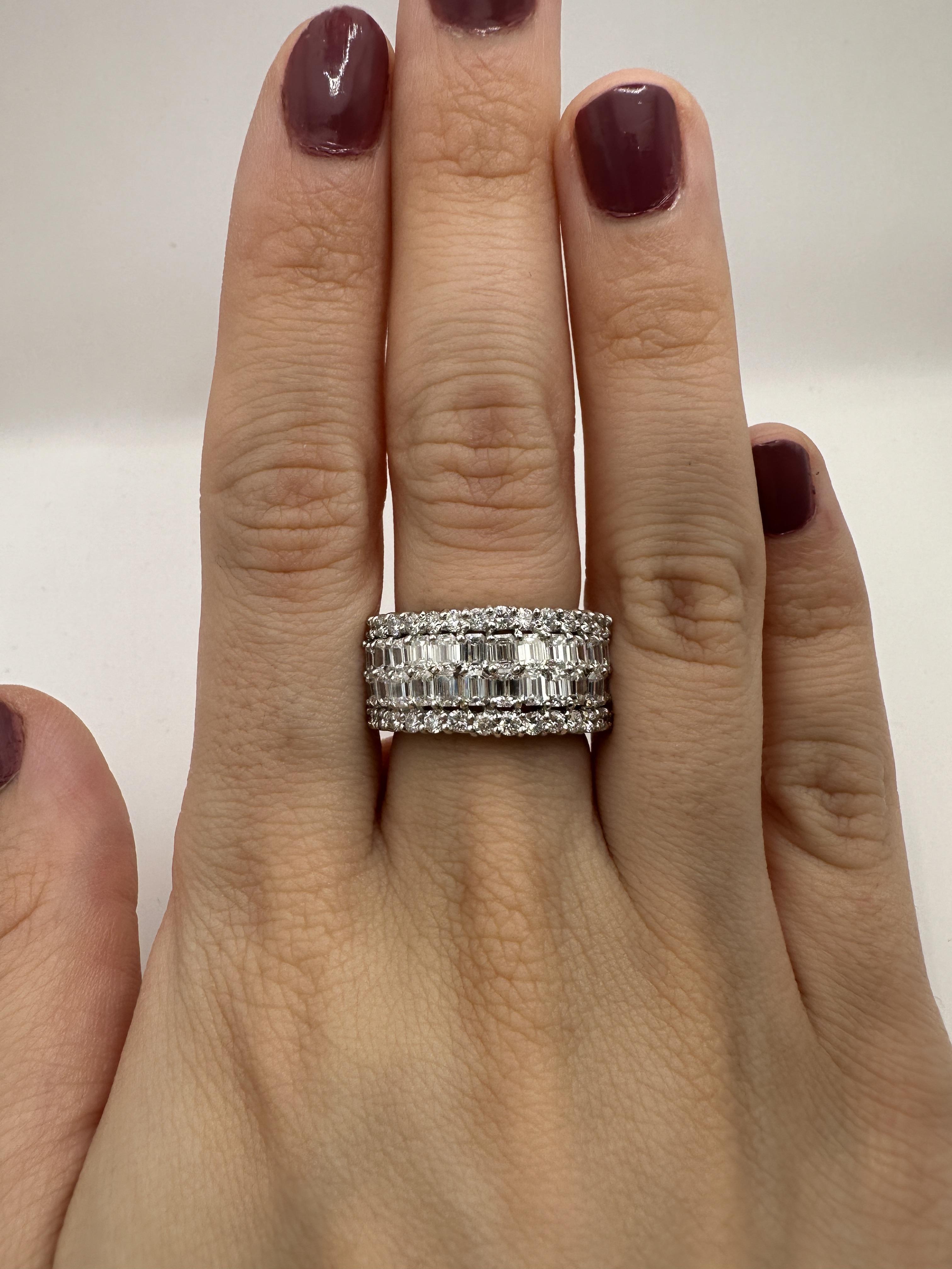 18k Emerald Cut Diamond Wide Band Ring For Sale 3