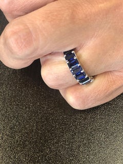 14 Karat Emerald Cut Sapphire Eternity Ring 6.25 Ct.