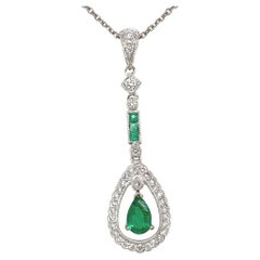 18k Emerald & Diamond Deco Style Pendant