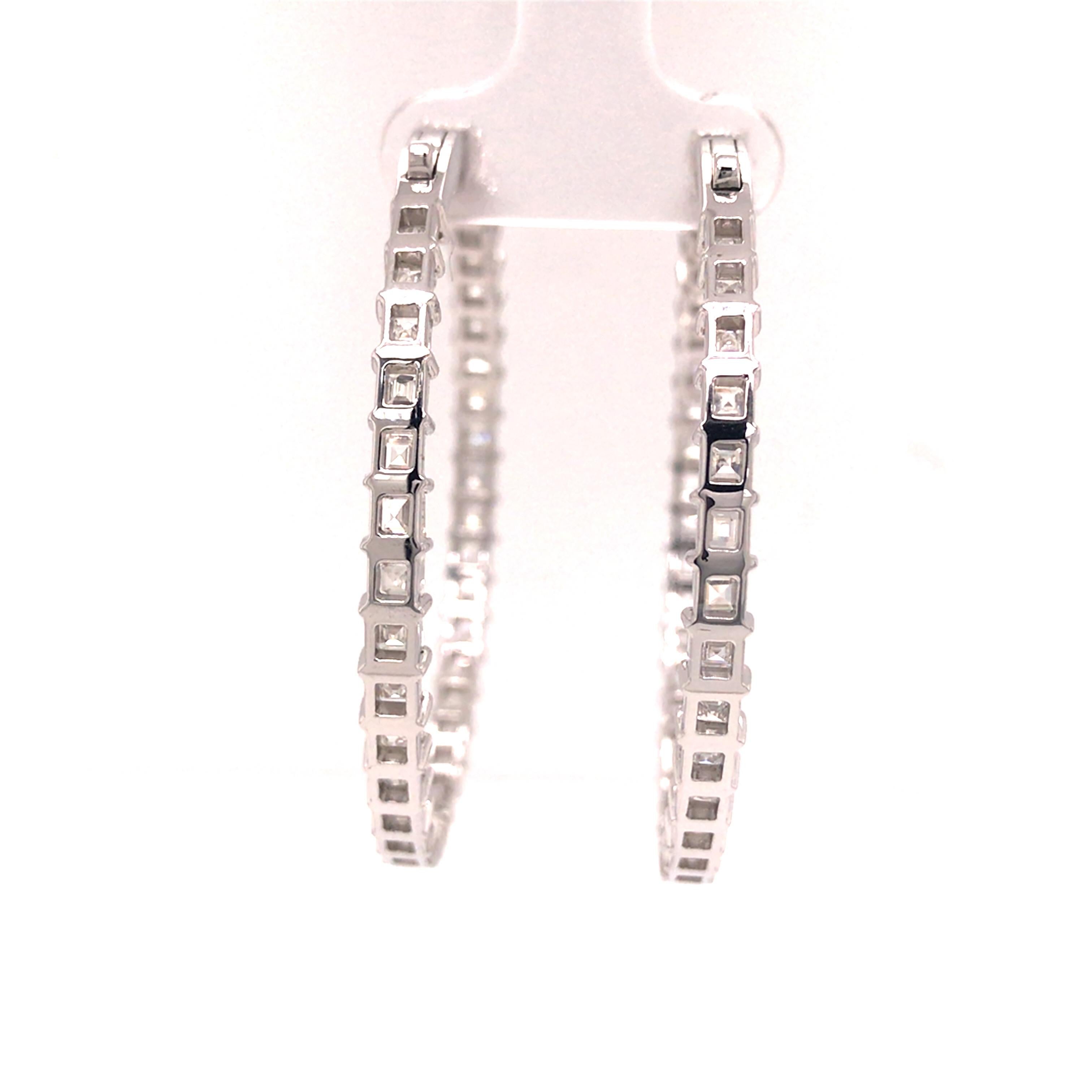 Women's or Men's 18K Emerald Diamond In/Out Hoop Earrings White Gold