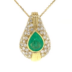18k Emerald Diamond Pear Shape Pendant Enhancer Yellow Gold