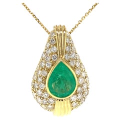 18k Emerald Diamond Pear Shape Pendant Enhancer Yellow Gold
