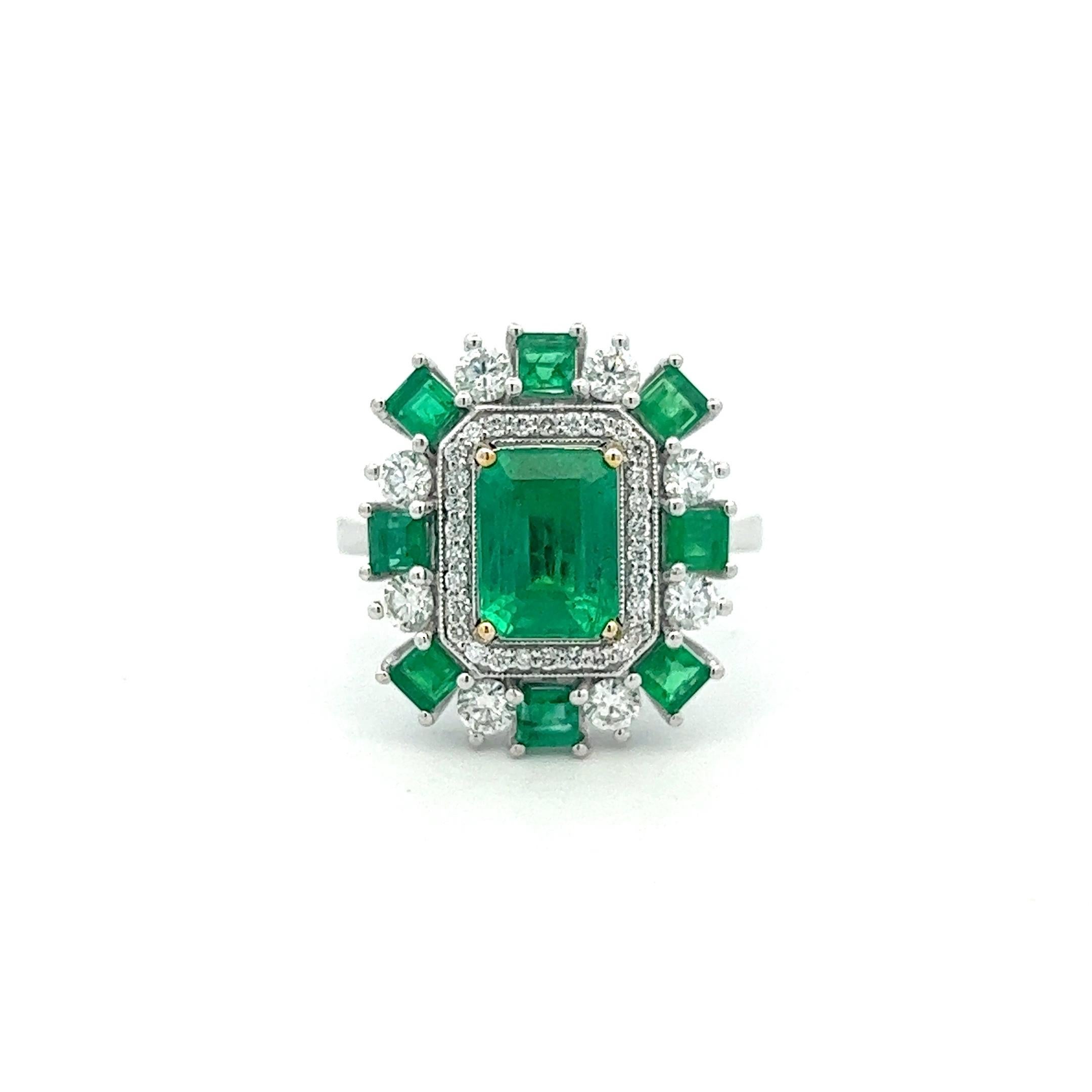 Emerald Cut 18k Emerald Diamond Ring For Sale