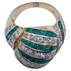 1970's Emerald & Diamond Yellow Gold Shell Ring