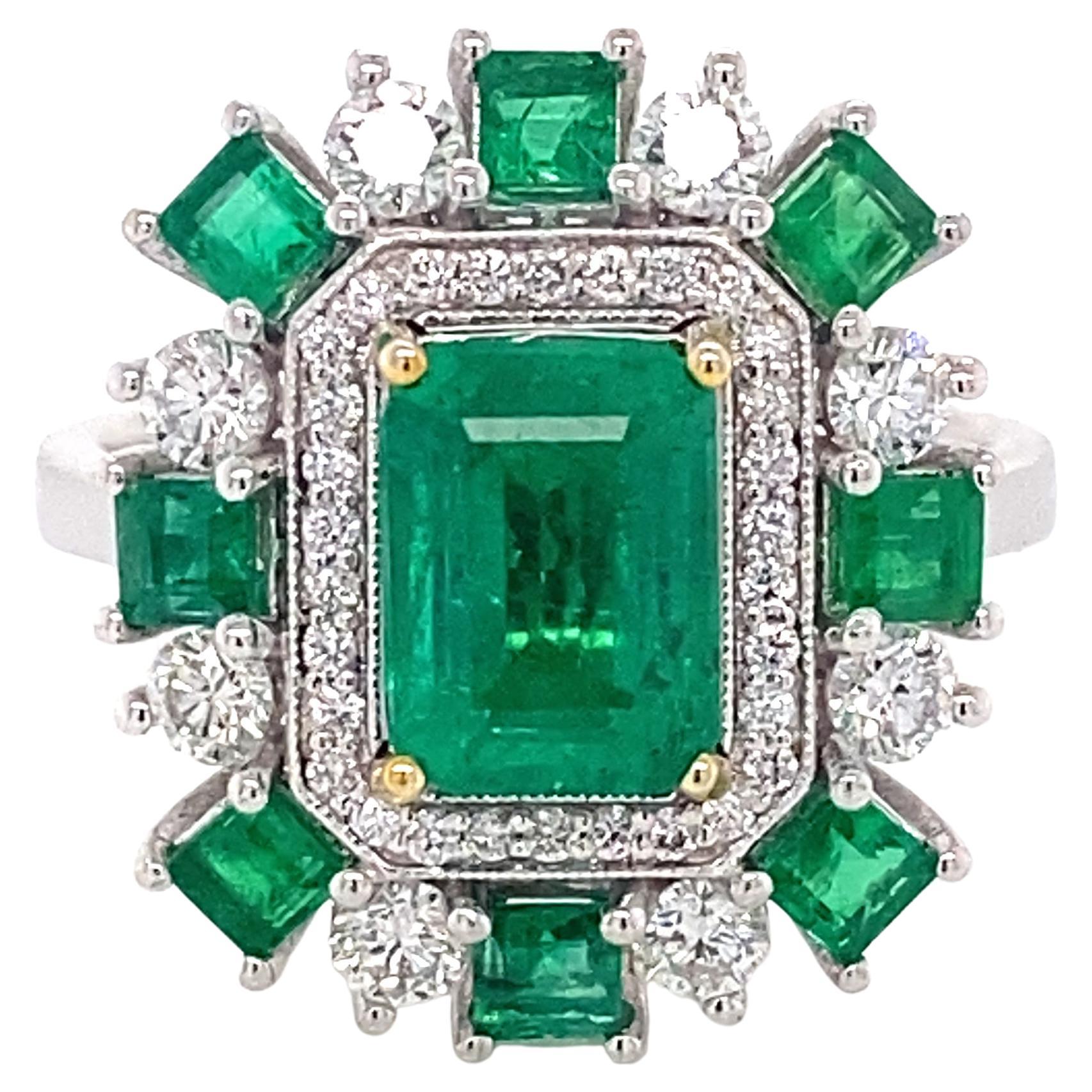 18k Emerald Diamond Ring For Sale