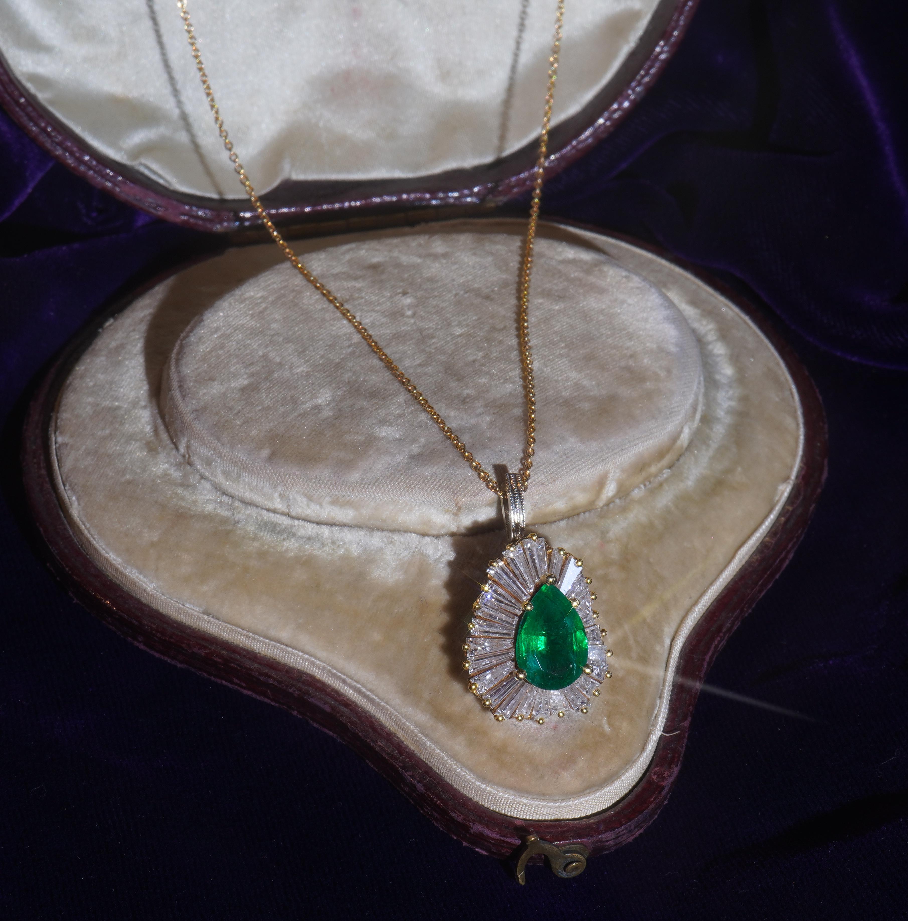18K Emerald Diamond Ring Pendant Vintage Tiffany & Co Necklace GIA Fine 7.02 Cts 5