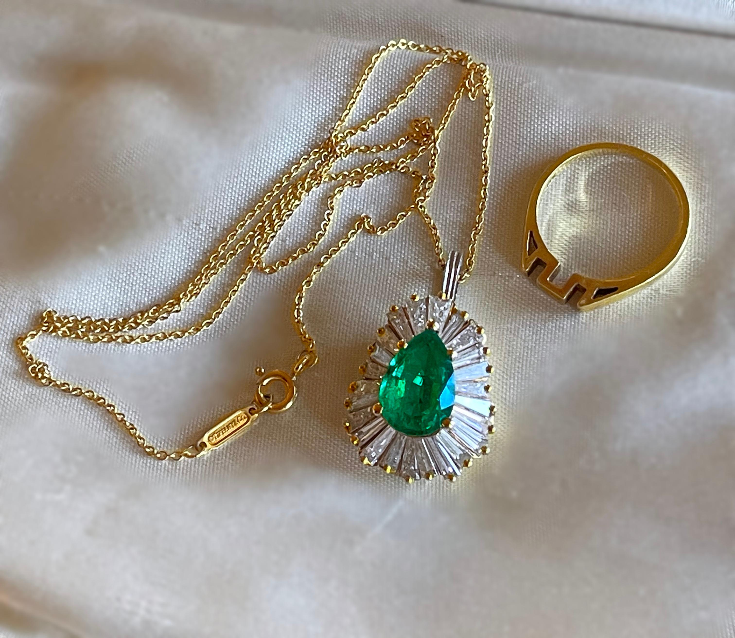 18K Emerald Diamond Ring Pendant Vintage Tiffany & Co Necklace GIA Fine 7.02 Cts 7
