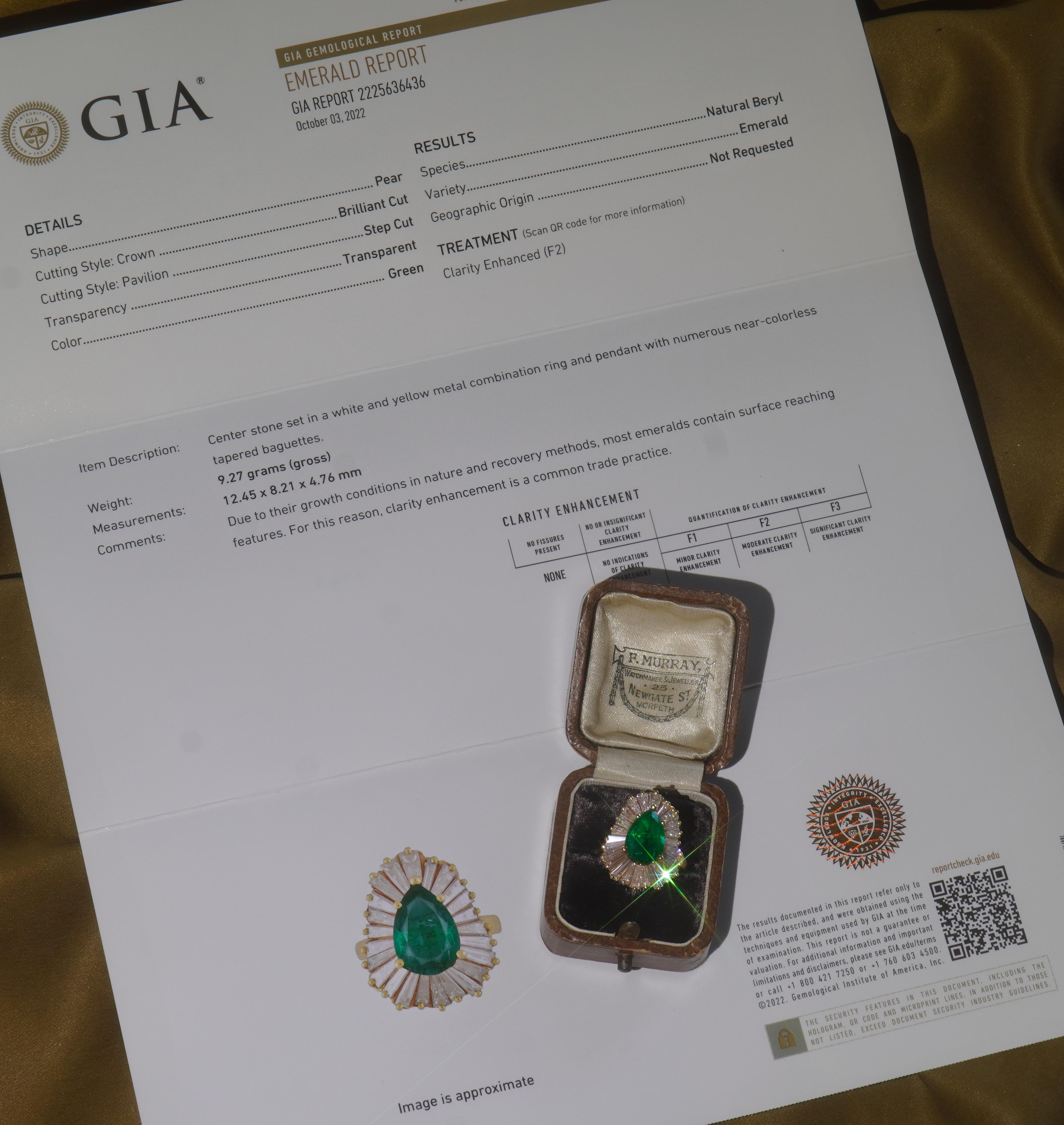 18K Emerald Diamond Ring Pendant Vintage Tiffany & Co Necklace GIA Fine 7.02 Cts 3