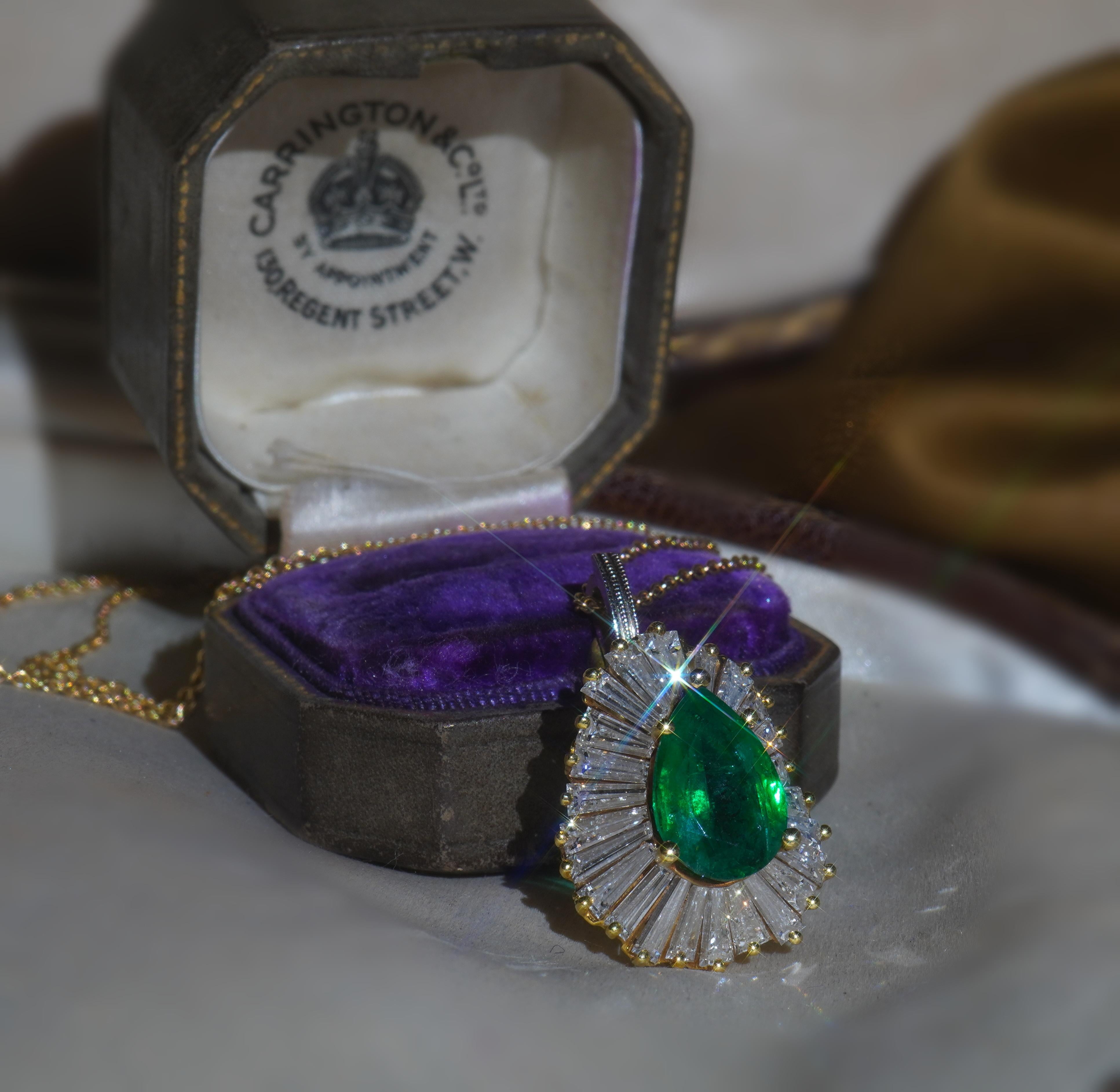 18K Emerald Diamond Ring Pendant Vintage Tiffany & Co Necklace GIA Fine 7.02 Cts 4