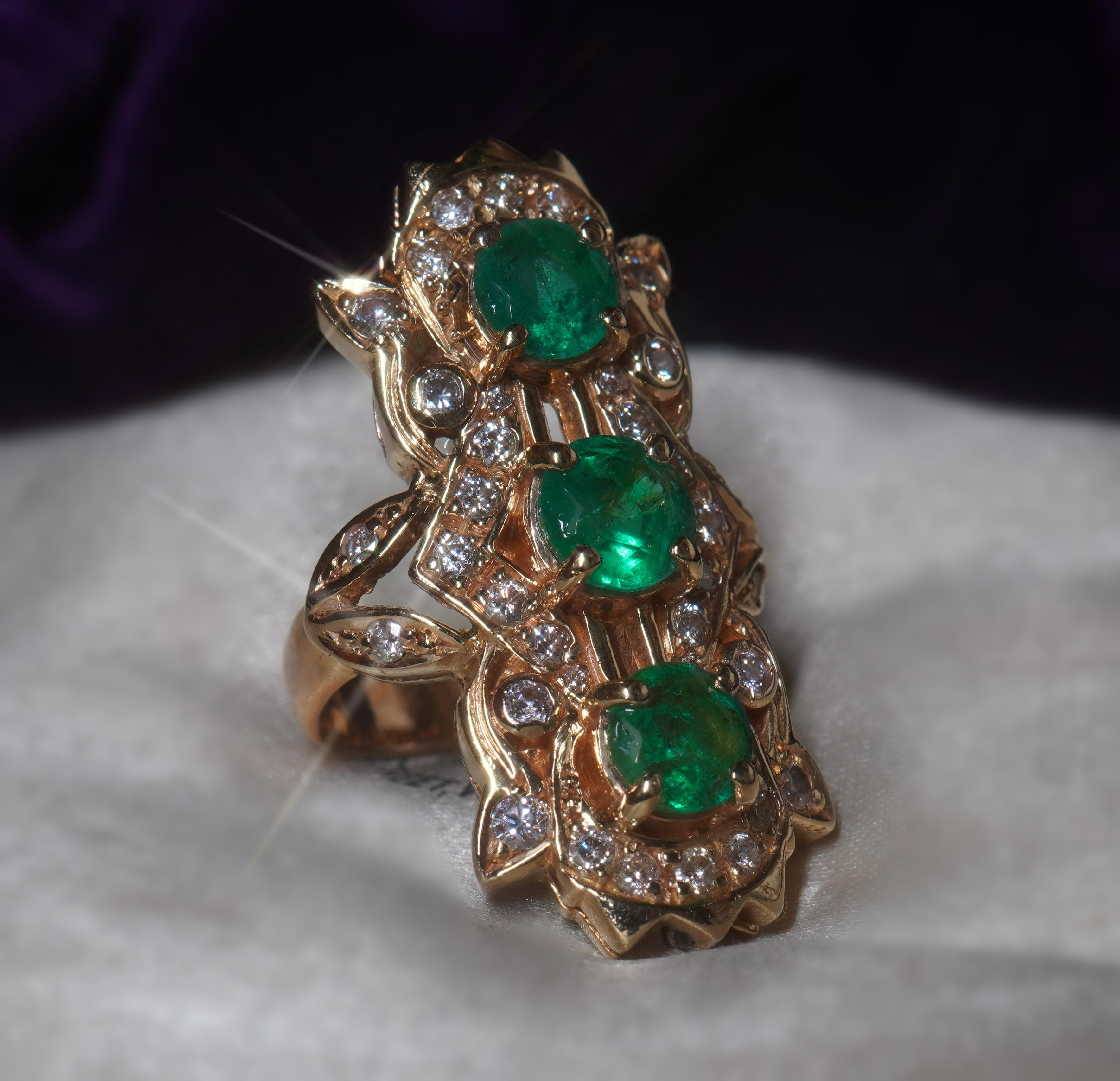 18K Emerald Diamond Ring Vintage GIA Certified Natural Huge Victorian Antique In Good Condition In Sylvania, GA