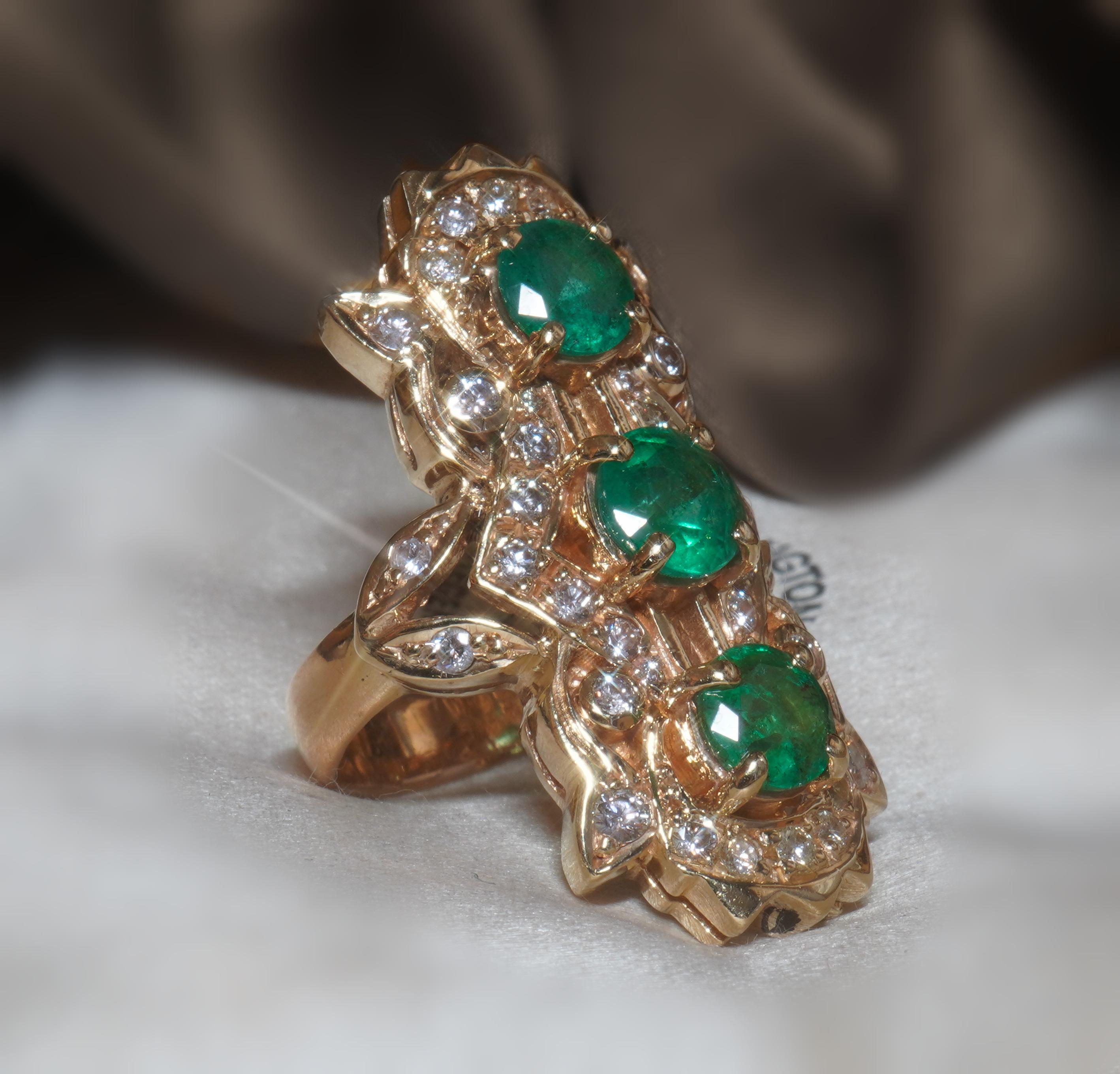 18K Emerald Diamond Ring Vintage GIA Certified Natural Huge Victorian Antique 1