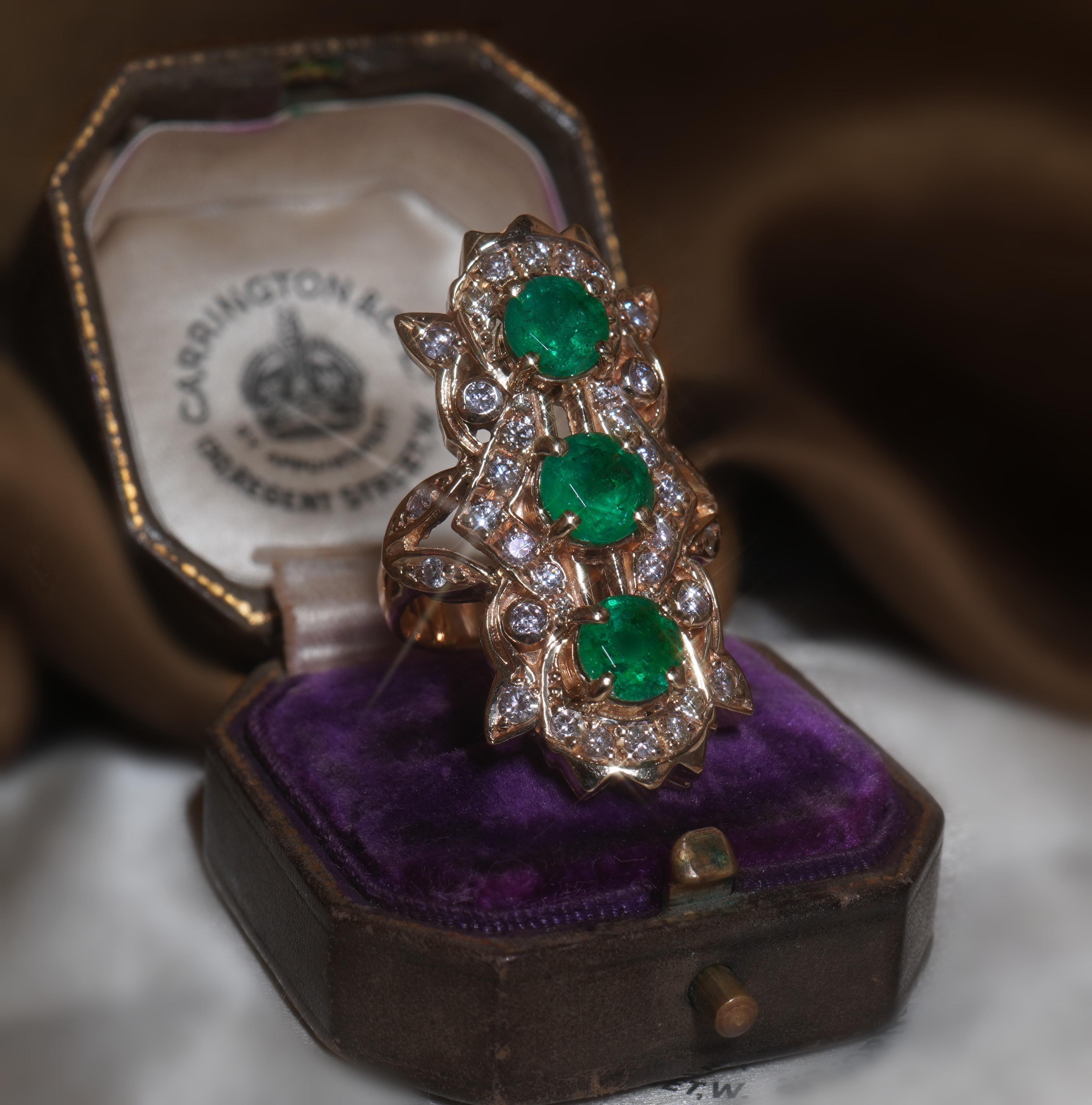 18K Emerald Diamond Ring Vintage GIA Certified Natural Huge Victorian Antique 2