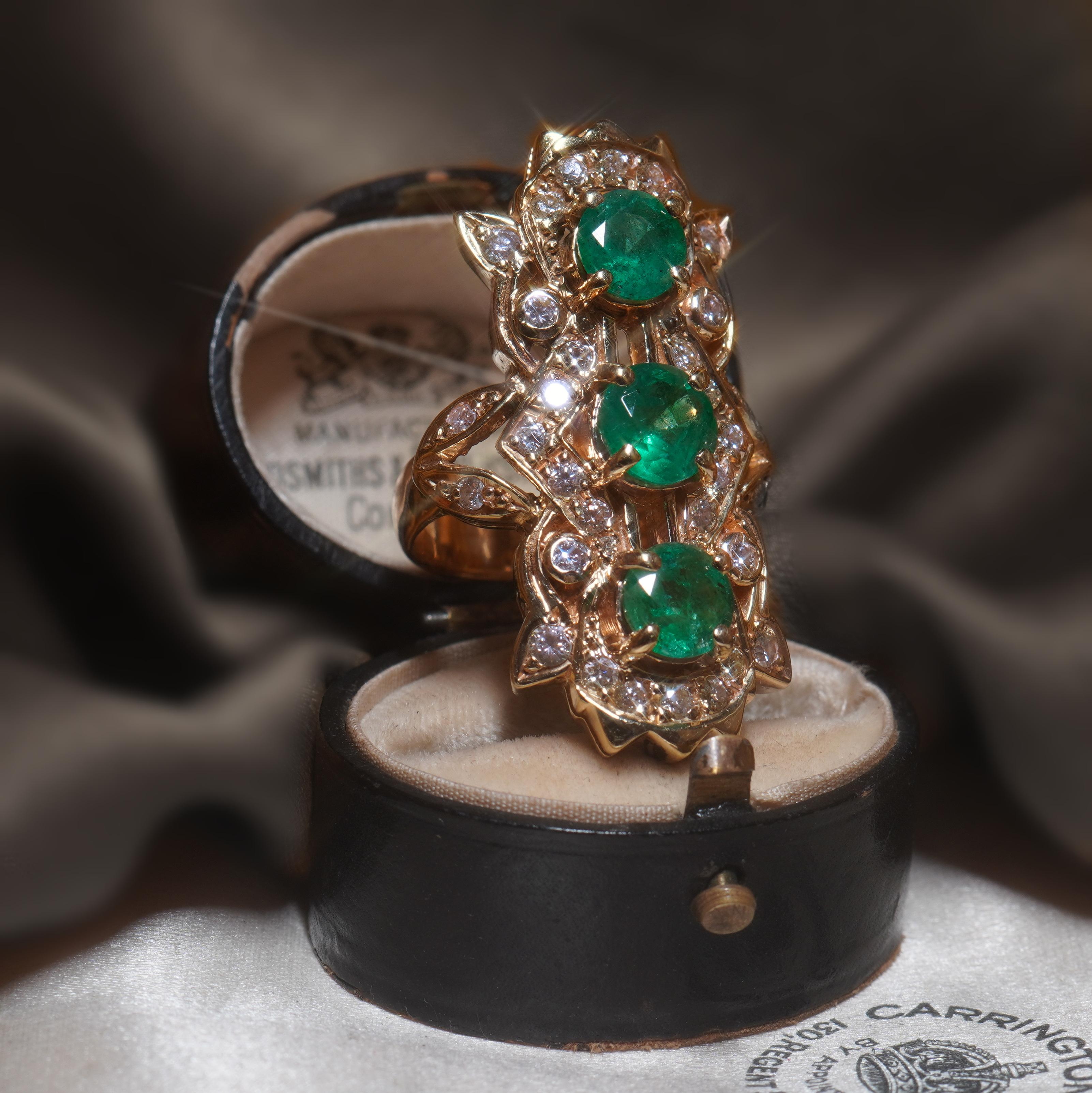 18K Emerald Diamond Ring Vintage GIA Certified Natural Huge Victorian Antique 3