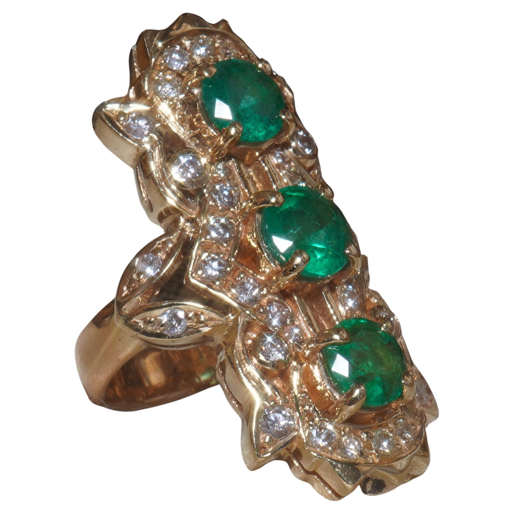 18K Emerald Diamond Ring Vintage GIA Certified Natural Huge Victorian Antique