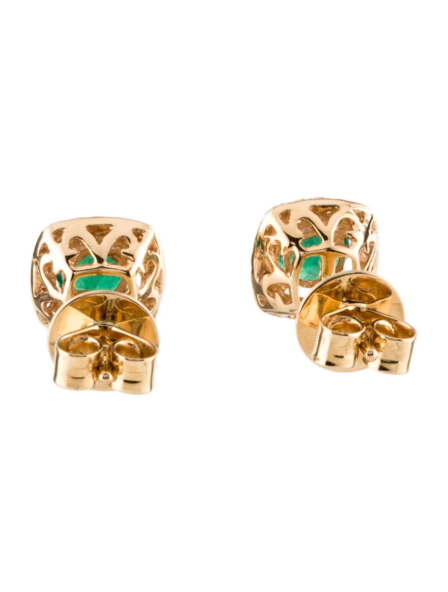Artist 18K Emerald & Diamond Stud Earrings - Round Brilliant Emeralds, 0.24 Carat Diamo
