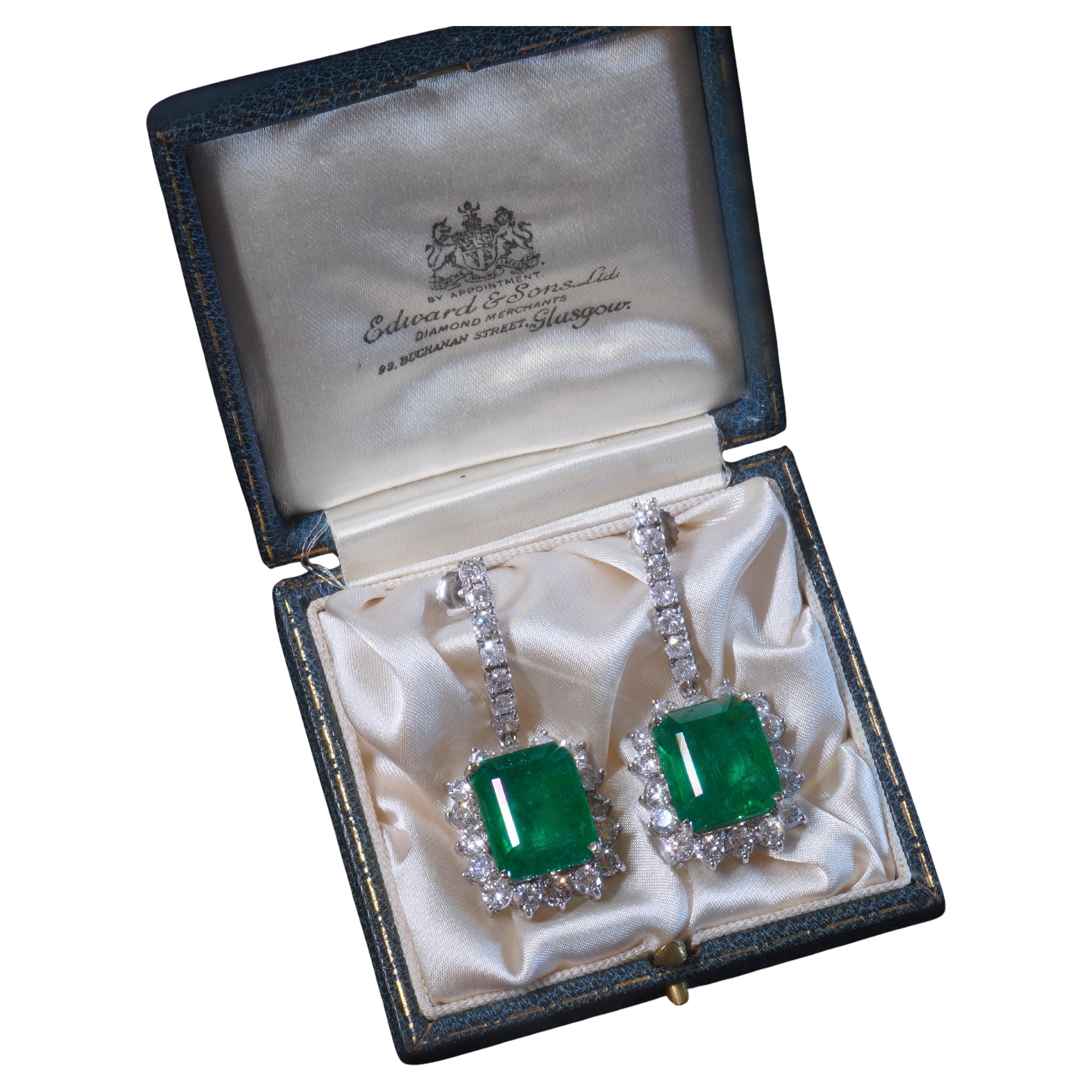 Pendientes Esmeralda 18K Diamante Vintage Certificado GIA Natural VS Gigante 24,12 Quilates