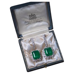 18K Emerald Earrings Diamond Vintage Certified GIA Natural VS Giant 24.12 Carats