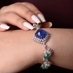 18K Emerald, Tanzanite and Diamond Tennis Bracelet