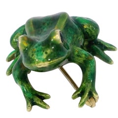 18K Enamel Frog Brooch Yellow Gold by E. Wolfe and Co.