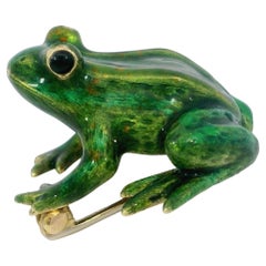 18K Enamel Frog Brooch Yellow Gold by E. Wolfe and Co.