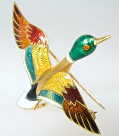 18 Karat Enameled Mallard Duck Brooch