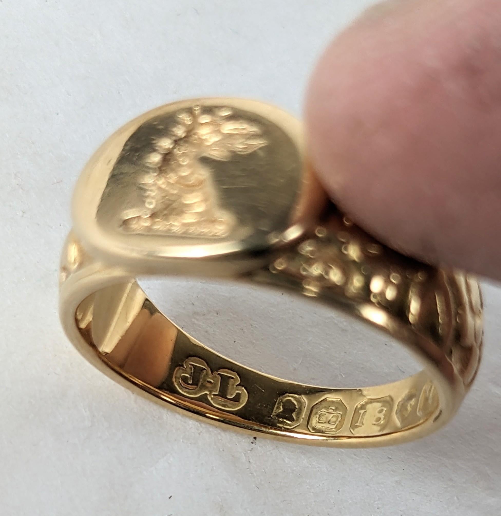 Women's or Men's 18K English Dragon Signet Ring For Sale