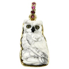 18k enhancer, carved Howlite Owl pendant with sapphire bail