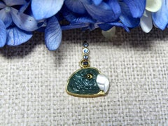 18k Enhancer, carved Teal Tourmaline Parrot Head, sapphire bail