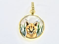 18k Enhancer. Hand Painted Lynx Cub, Reverse Crystal, hand painted