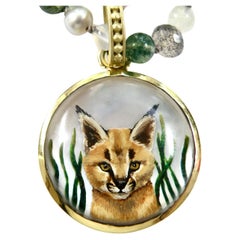 18k Enhancer. Hand Painted Lynx Cub, Reverse Crystal, hand painted