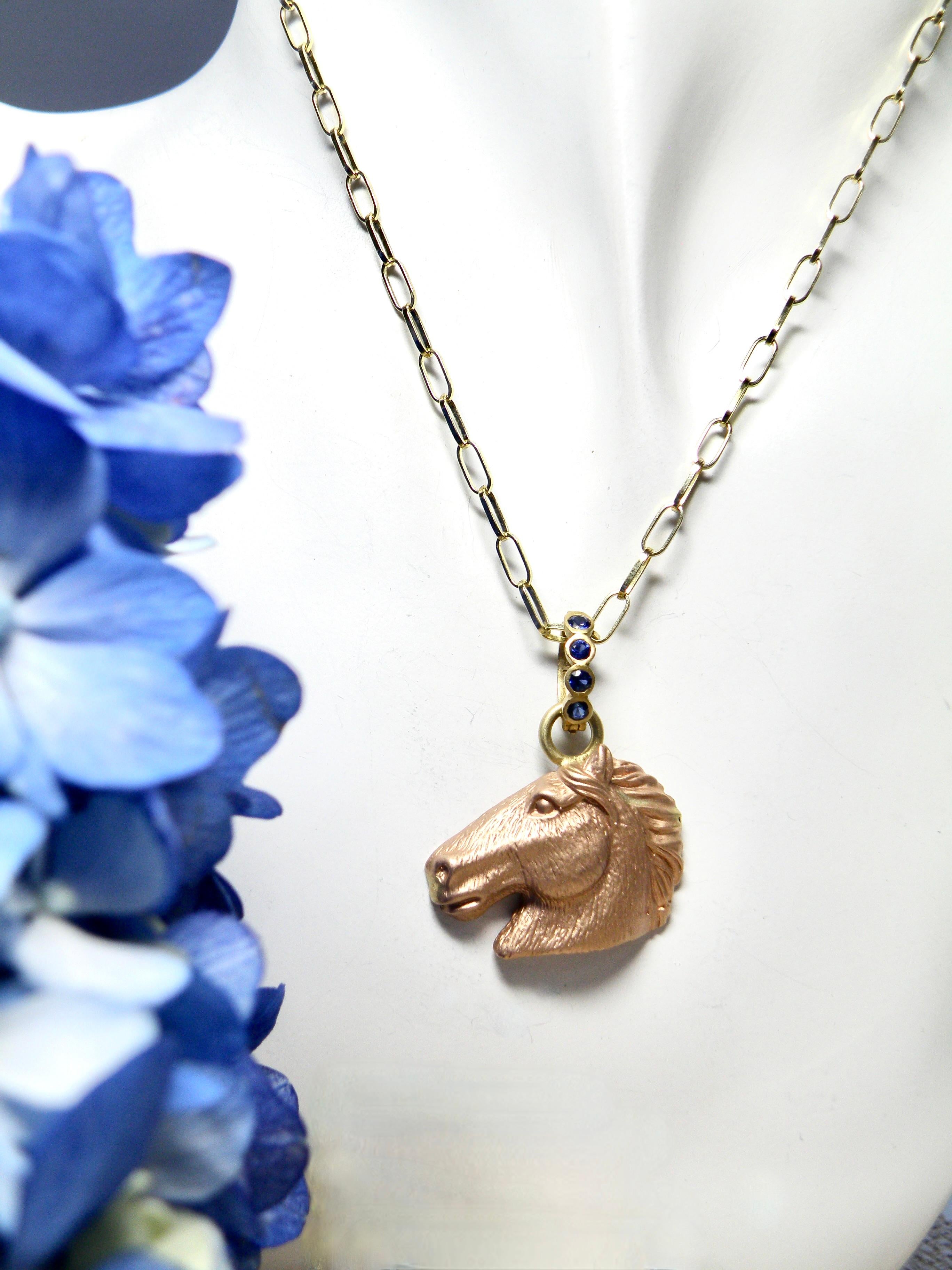 Women's or Men's 18k Enhancer, Rose Gold Horse Head, sapphire bail For Sale