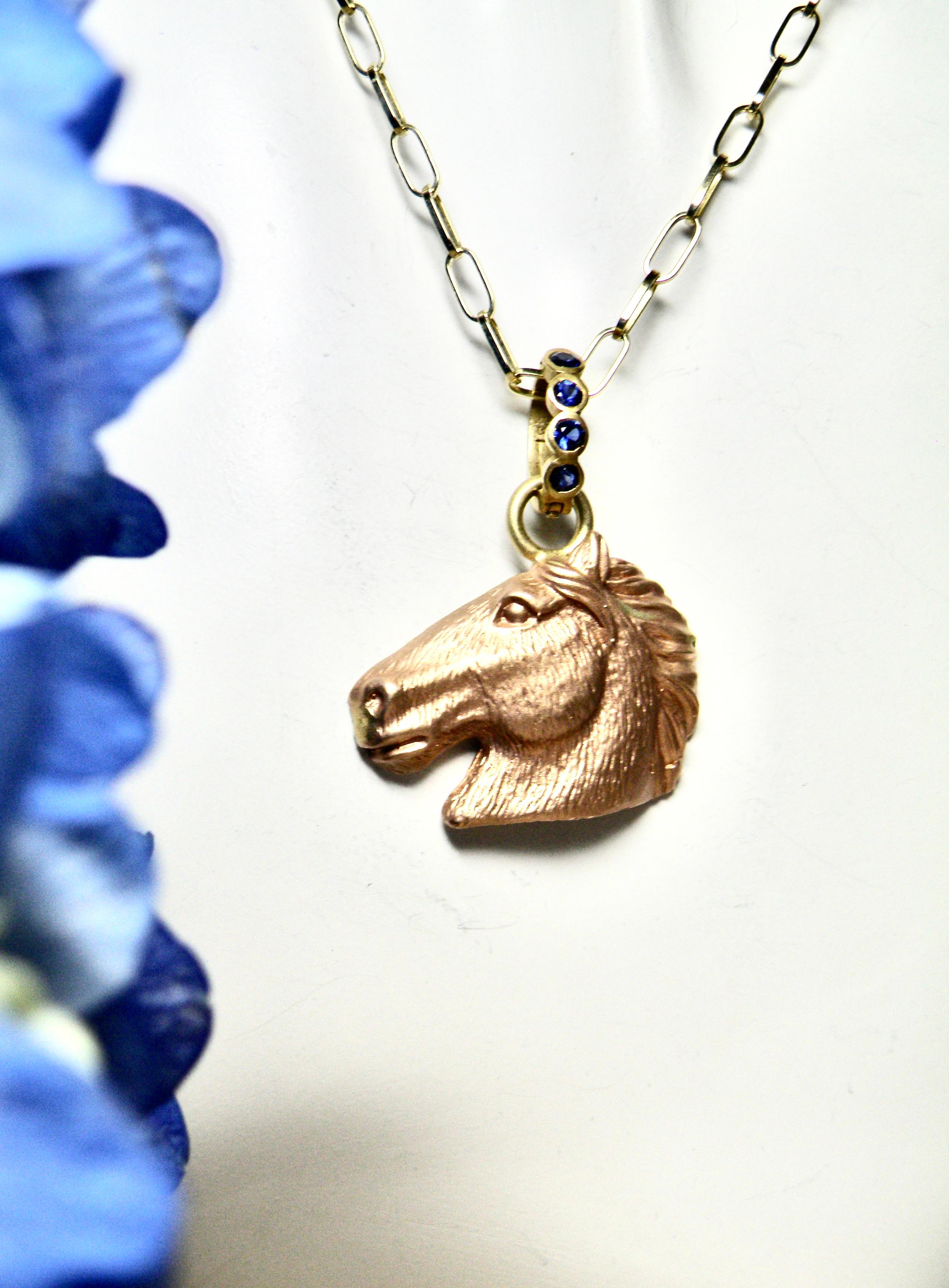 18k Enhancer, Rose Gold Horse Head, sapphire bail For Sale 1
