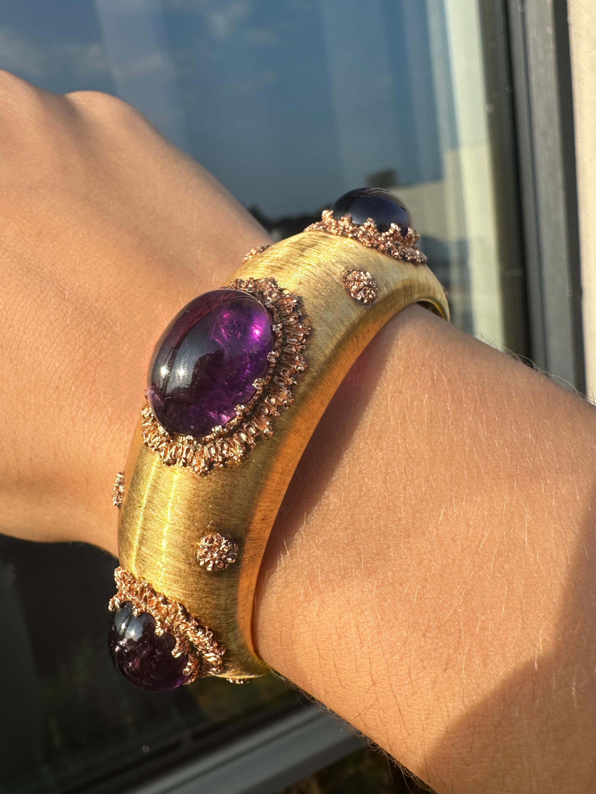 18k Estate Buccellati Bold Oval Cabochon Amethyst Cuff 6