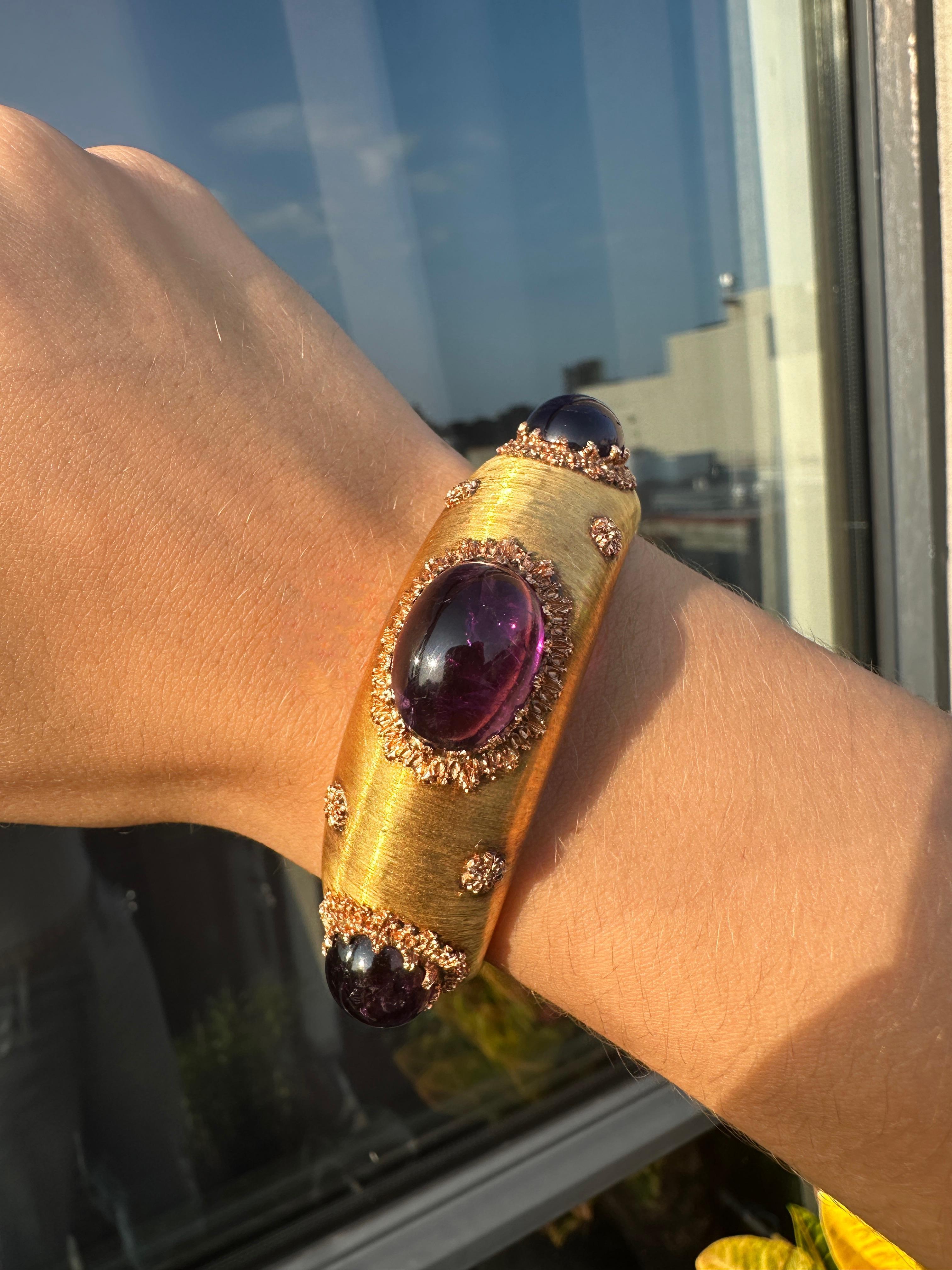 18k Estate Buccellati Bold Oval Cabochon Amethyst Cuff 7