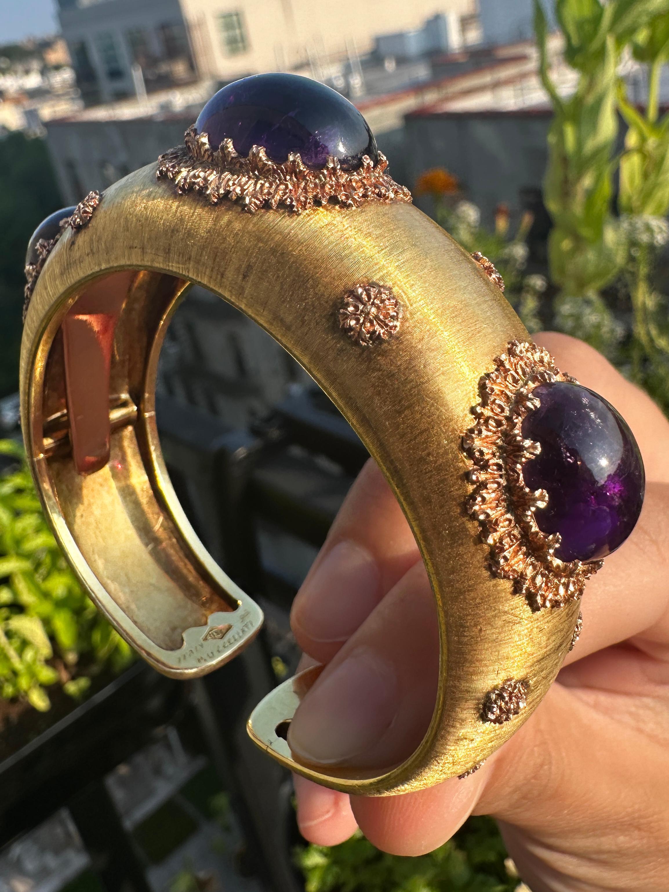 18k Estate Buccellati Bold Oval Cabochon Amethyst Cuff 8