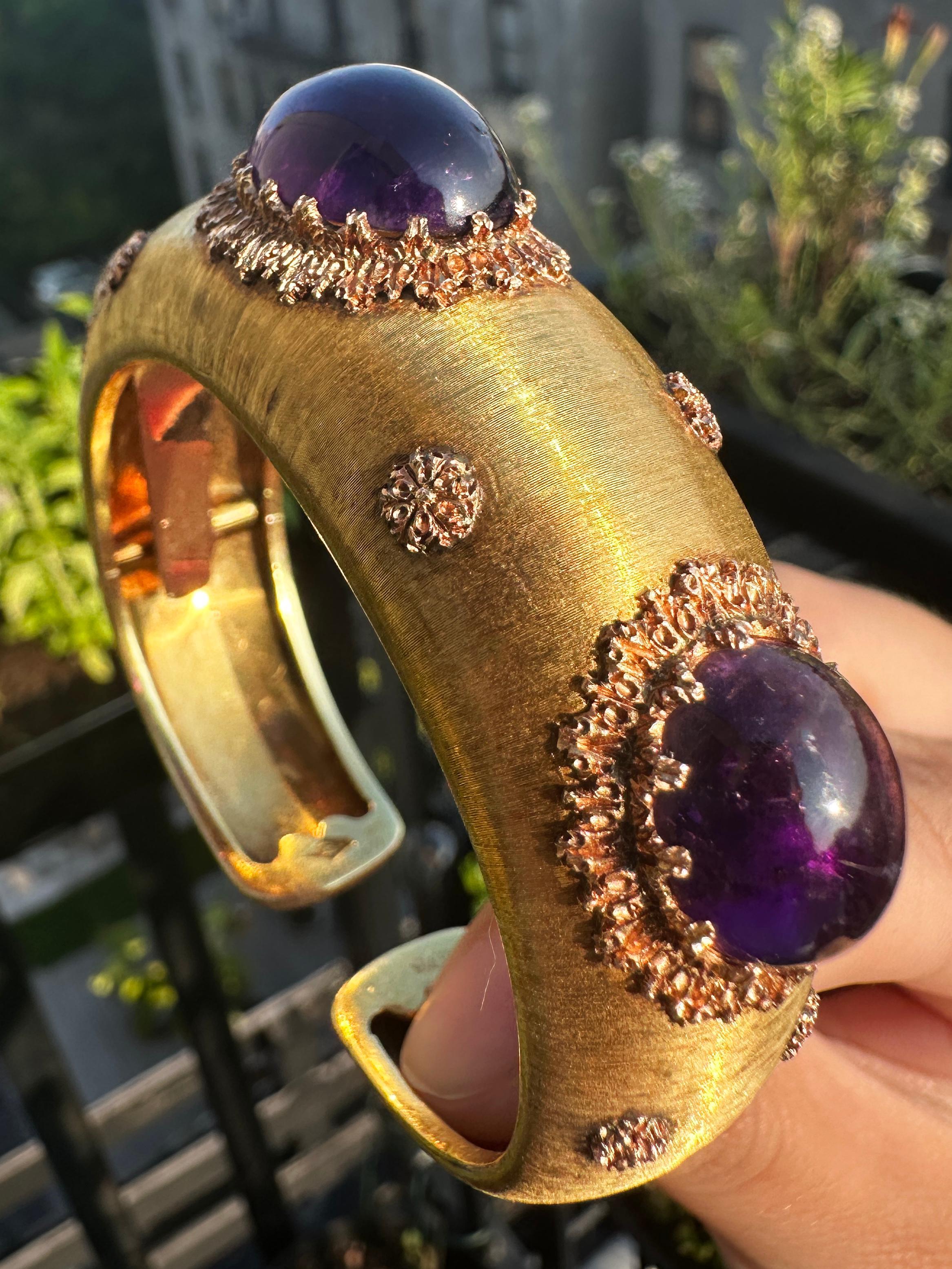 18k Estate Buccellati Bold Oval Cabochon Amethyst Cuff 9