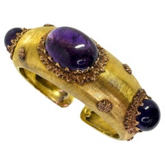 18k Estate Buccellati Bold Oval Cabochon Amethyst Cuff