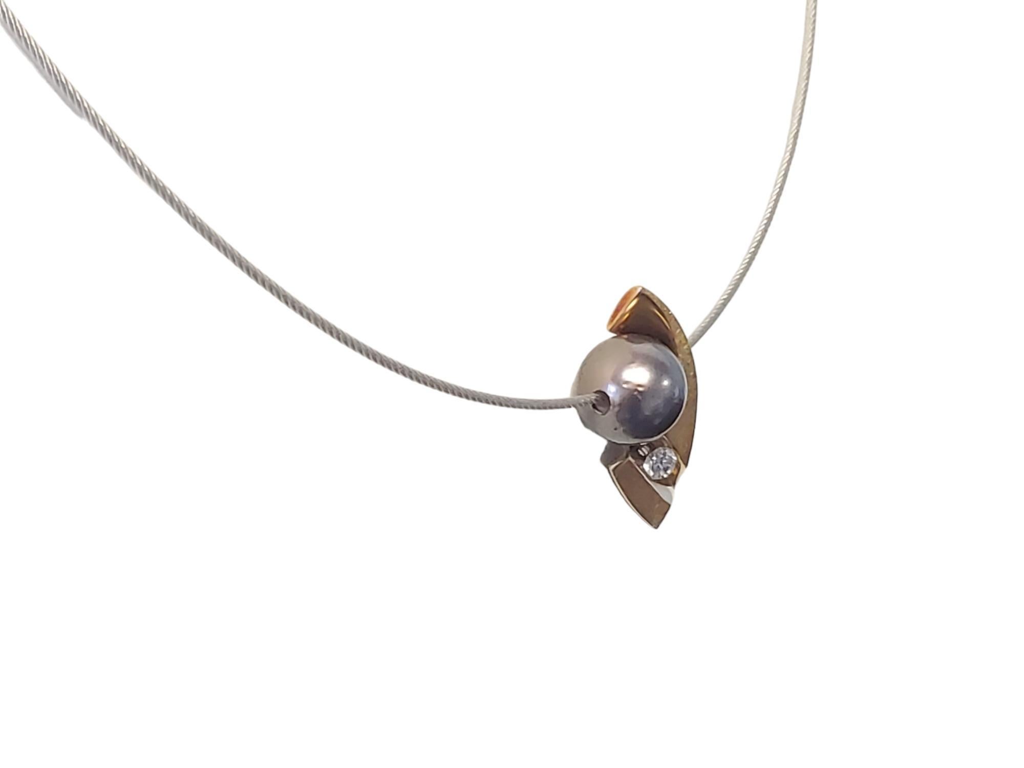 18 Karat Nachlass Designer Tahiti Perle Diamant Stahl Kabel-Halskette Damen im Angebot