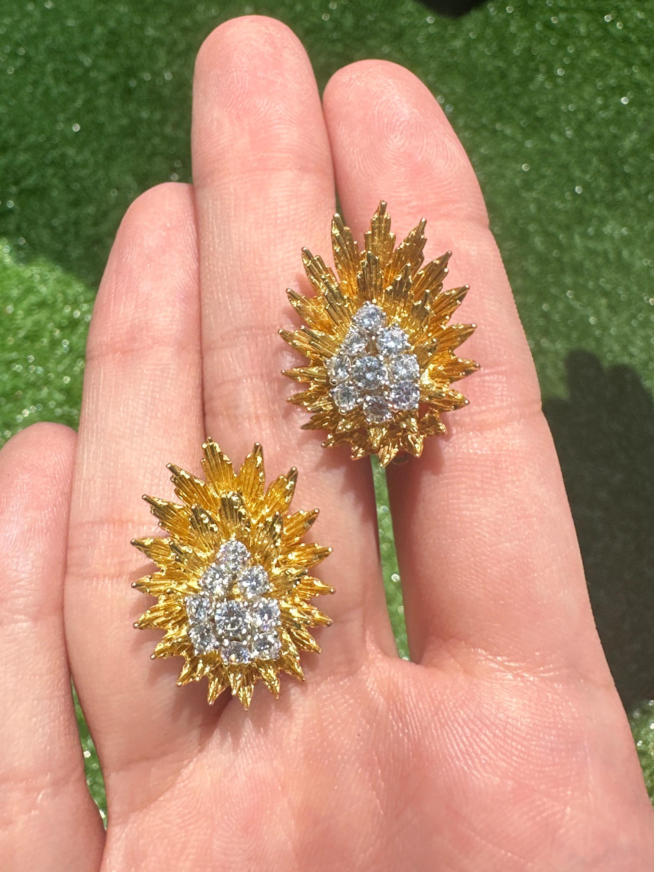 Elevate your style with these stunning 18k Estate Diamond Earrings Signed Yard. Crafted with 1.20 carats of dazzling diamonds and 18k yellow gold, these 1960's earrings exude elegance and luxury. Lightweight at 19.4 grams, they are easy to wear and
