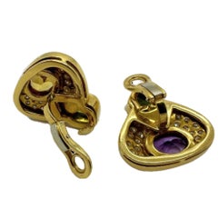 18k Estate Diamond, Onyx and Multi-Color Gemstone Earrings