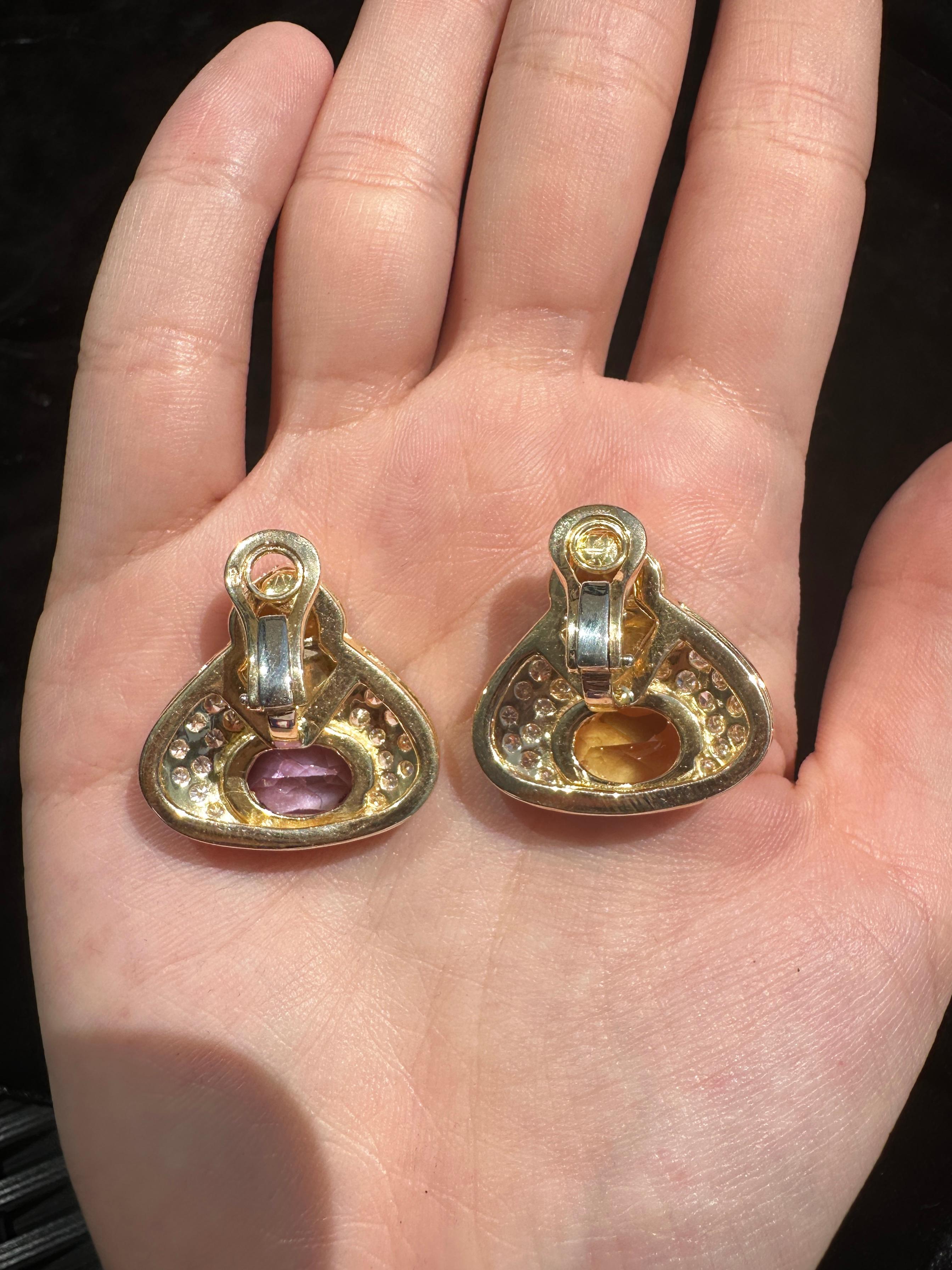 Women's 18k Estate Diamond, Onyx and Multi-Color Gemstone Earrings For Sale