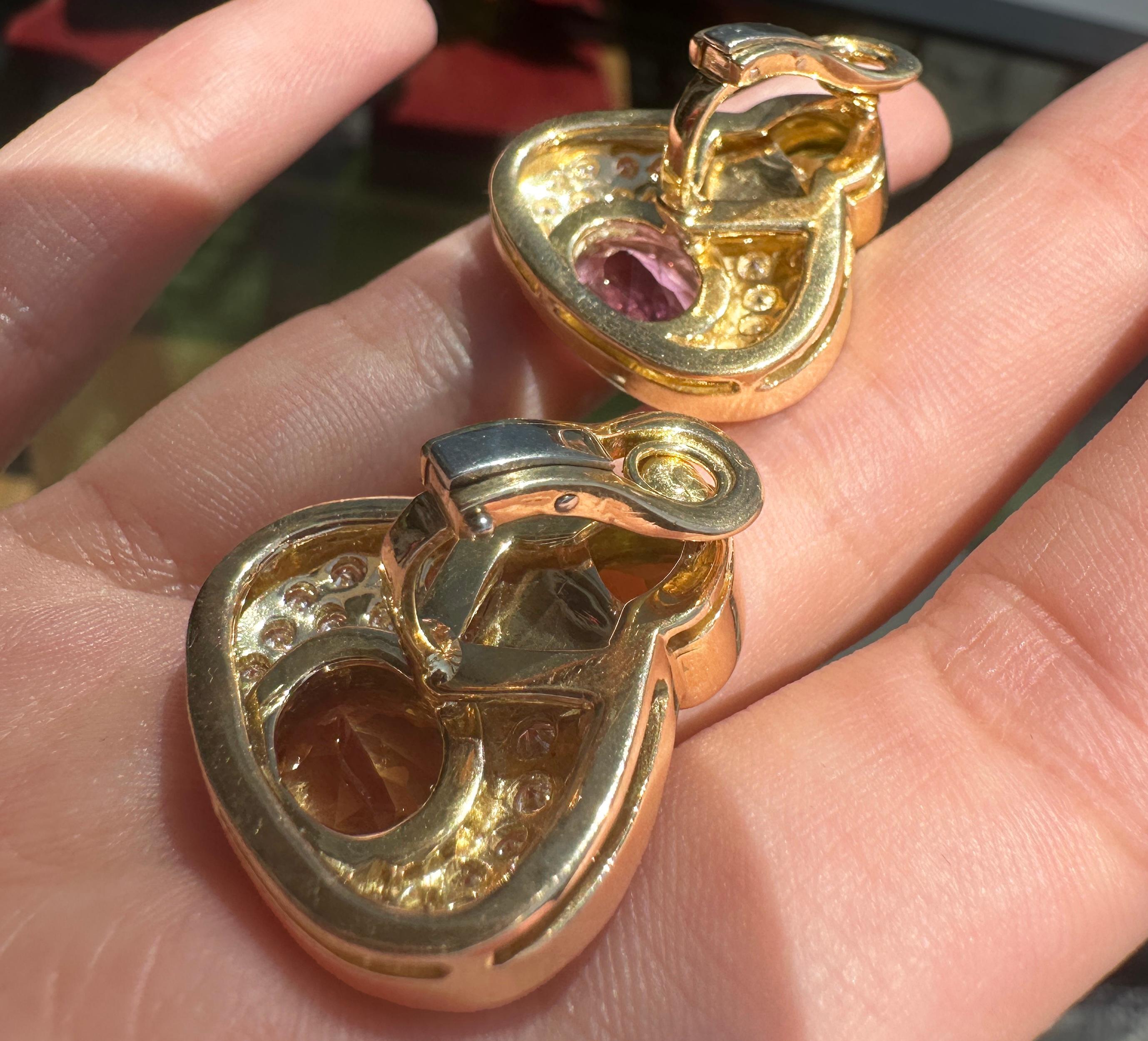 18k Estate Diamond, Onyx and Multi-Color Gemstone Earrings For Sale 1
